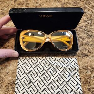 Vintage Versace Sunglasses Model 738 Col 359 Orange Round With Case
